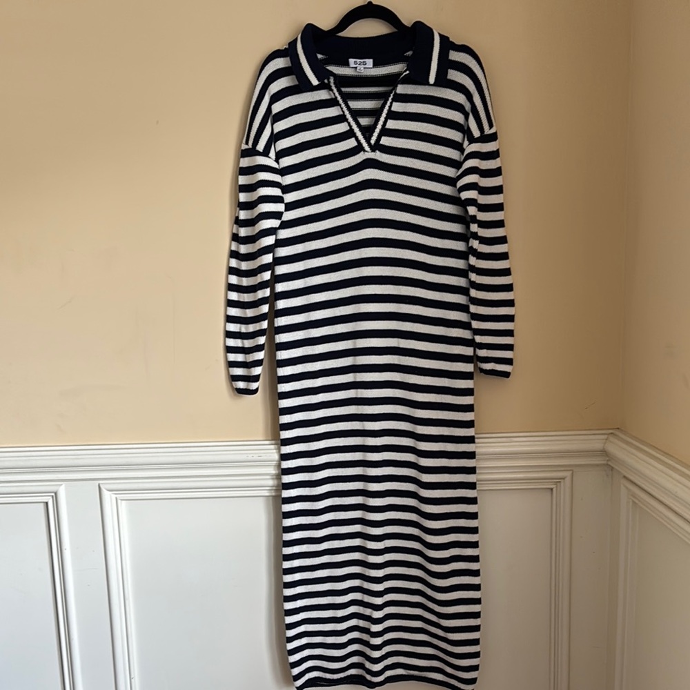 525 America Raya Stripeโ Polo Dress Dark Blue/White Size Small